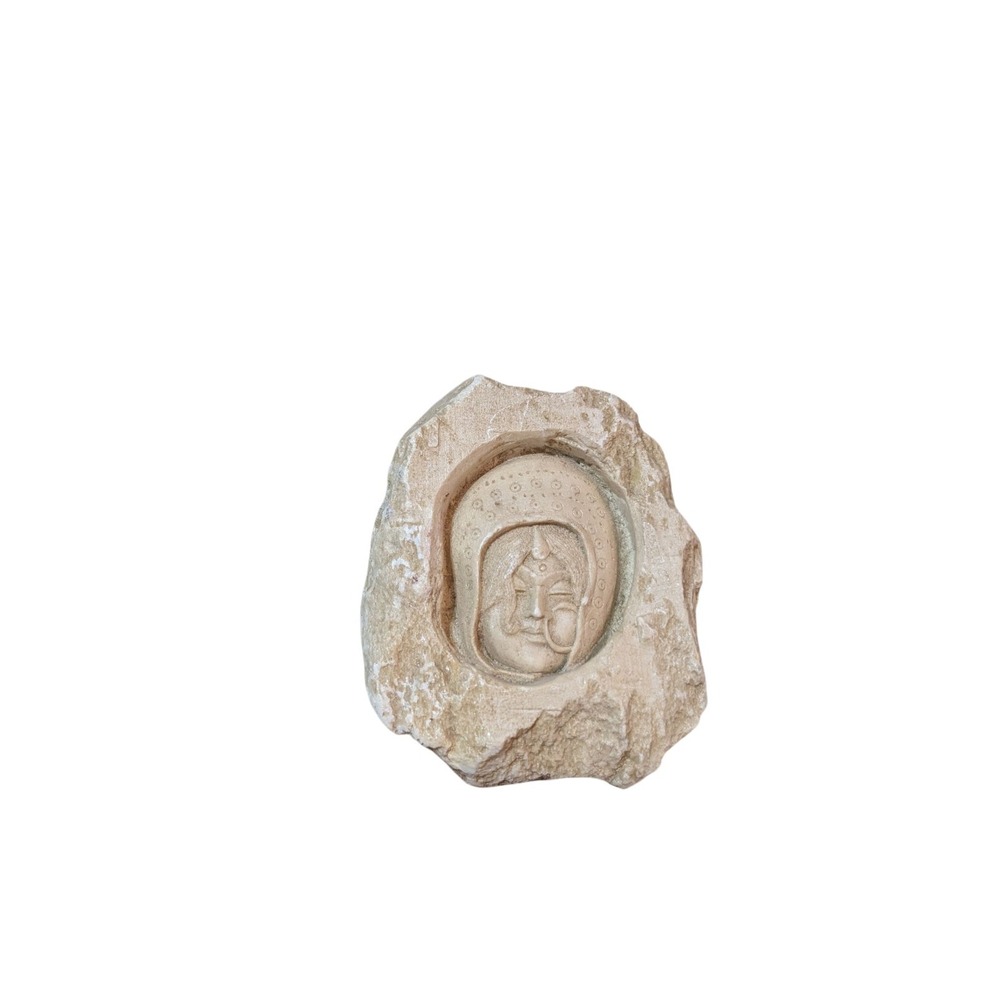 Carved Stone Resin Spiritual Wall Plaque Abstract‎ Meditative Face Rustic Decor